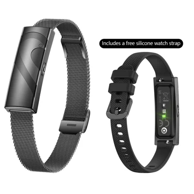 MX520 Smart Armband voor Stellen, Schermvrije Gezondheids- en Activiteitstracker met 170+ Sportmodi, Vibratie- en LED-meldingen voor Partners, Stalen en Siliconen Banden - Zwart