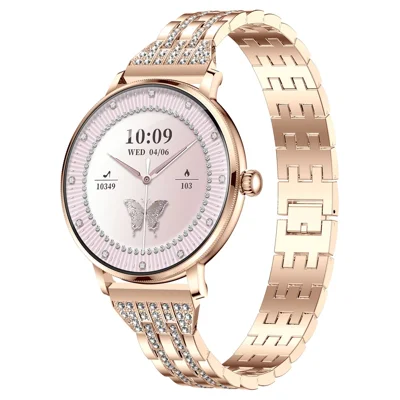AK107 Women Smart Watch 1.19 inch AMOLED Health Monitor Bluetooth-compatible Calling, Rhinestone+Steel Strap - Rose Gold