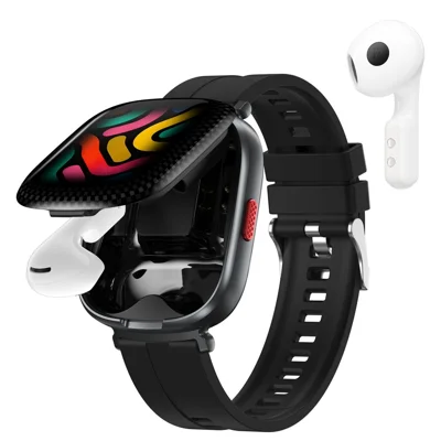 D22 2 in 1 Smart Watch Bluetooth-Compatible Earbuds 1.88 Inch Touch Screen AI Voice Assistant Real-Time Translation, Silicone Strap - Black