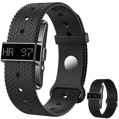 B12 Smartband met 0,80 inch scherm Hartslag- en bloedzuurstofmonitor Fitness Tracker IP68 waterdicht, met siliconen- en canvasbandjes - Zwart