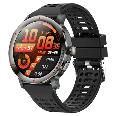 KC102 1.32 Inch AMOLED Smart Watch with Silicone Strap ECG Heart Rate Blood Oxygen Body Temperature Monitor 120+ Sports Modes - Black