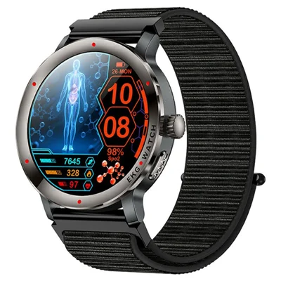 KC102 1.32 Inch AMOLED Smart Watch with Nylon Strap ECG Heart Rate Blood Oxygen Body Temperature Monitor 120+ Sports Modes - Black