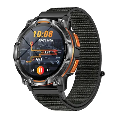 KC108 Smart Watch with Nylon Strap 1.46 Inch HD Display GPS Bluetooth-compatible Calling Heart Rate Blood Oxygen Monitor - Orange