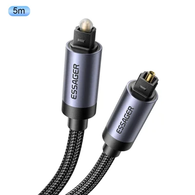 ESSAGER 5m SPDIF Optical Audio Cable Aluminum Alloy + 48-Ply PP Yarn Toslink Cable for TV Speakers - Grey