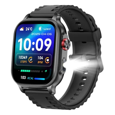 AK109 2.01 inch Smart Watch Bluetooth-compatible Calling Heart Rate Blood Oxygen Monitoring, Silicone Strap - Black