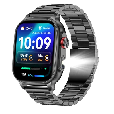 AK109 2.01 inch Smart Watch Bluetooth-compatible Calling Heart Rate Blood Oxygen Monitoring, 3-Bead Steel Strap - Black