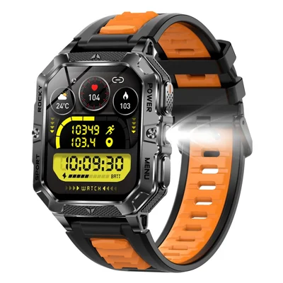 AK115 2.01 inch Smartwatch Bluetooth-compatible Calling Sleep Monitoring IP68 Waterproof, Dual Color Silicone Strap - Black+Orange