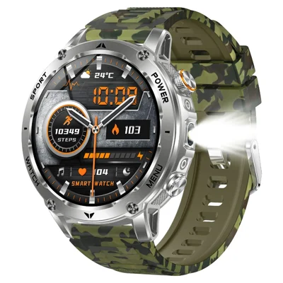 AK118 Outdoor Sport Smart Watch 1.7 inch HD Bluetooth-compatible Calling Health Monitoring IP68 Waterproof, Camouflage Silicone Strap - Green Camouflage