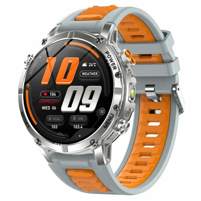 AK122 1.7 inch HD Smart Watch Bluetooth-compatible Calling IP68 Waterproof Heart Rate Monitor, Dual Color Silicone Strap - Grey+Orange
