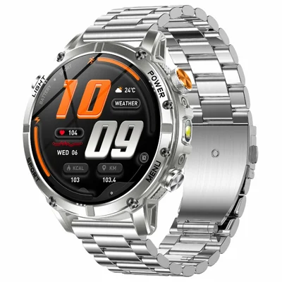 AK122 1.7 inch HD Smart Watch Bluetooth-compatible Calling IP68 Waterproof Heart Rate Monitor, 3-Bead Steel Strap - Silver