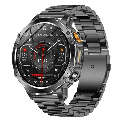 AK125 1.7 inch HD Smart Watch IP68 Waterproof Bluetooth-compatible Calling Heart Rate Monitor Sports Watch, 3-Bead Steel Strap - Black