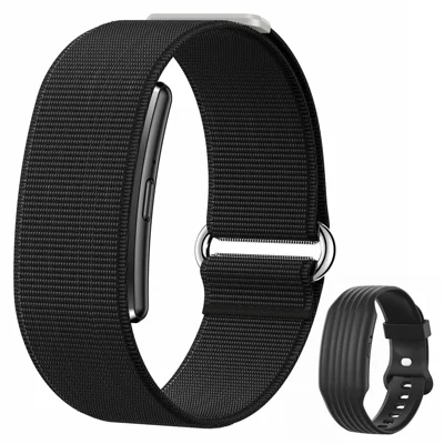 HT51 No-Screen Sports Bracelet 3ATM Waterproof Heart Rate Blood Pressure Oxygen Sleep Monitoring 110+ Sport Modes - Black Nylon Strap+Black Silicone Strap