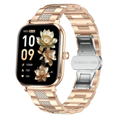 AK108 1.82 Inch Smart Watch with Rhinestone Strap, Bluetooth-compatible Calling IP68 Waterproof Heart Rate Monitor Sports Tracker for Women - Rose Gold