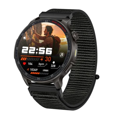 HT48 Smart Watch 1.46-Inch IPS 360x360 Display, Bluetooth-compatible Calling, Noise Decibel Meter, Health Monitoring, IP68 Waterproof, Nylon Strap - Black