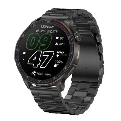 HT48 Smart Watch 1.46-Inch IPS 360x360 Display, Bluetooth-compatible Calling, Noise Decibel Meter, Health Monitoring, IP68 Waterproof, Steel Strap - Black