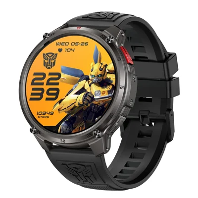 HT50 Smart Watch 1.7-Inch Round 360 x 360 IPS Display, 1200mAh Battery, IP68 Waterproof, Silicone Strap - Black
