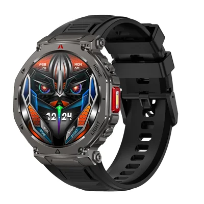 HT52 1.56-Inch 360x360 IPS Smart Watch 1000mAh Battery, Bluetooth-compatible Calling, Compass, Flashlight, Health Monitoring, Silicone Strap - Black