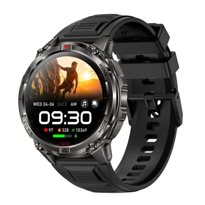 HT53-GPS Smartwatch 1,46-Zoll-IPS-Display, Bluetooth 5.3, IP68 wasserdicht, Herzfrequenzüberwachung, Silikonband – Schwarz