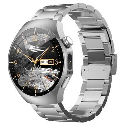 UWIER HR19 Active 1.46-Inch Bluetooth-compatible Calling Smartwatch, IP67 Waterproof, Health Tracking, LED Flashlight with 3 Watch Straps (Steel / Leather / Silicone) - Silver