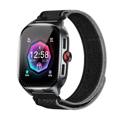 D20 1.88 Inch Display Smartwatch with TWS Earbuds, AI Translation, Health Monitoring, 13mm Drivers, Bluetooth-compatible 6.0, Nylon Strap - Black