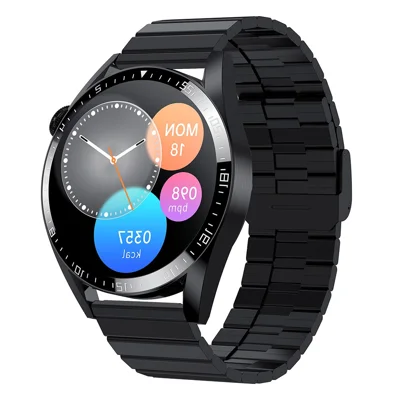 i39 1,28 Zoll Bluetooth-fähige Smartwatch mit Anruffunktion, Herzfrequenzmesser, Musiksteuerung, IP67 wasserdicht, Fitness-Armband, Stahlarmband – Schwarz