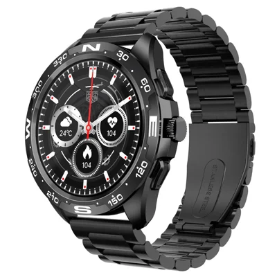 i32 IP67 Waterproof 1.32 inch Fitness Bracelet Heart Rate Blood Pressure Real-time Monitor Message Reminder Smart Watch, Steel Strap - Black