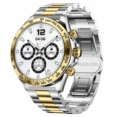 AK63 Bluetooth-compatible Call AMOLED Screen Smart Watch Bracelet with Steel Strap - Gold+Silver
