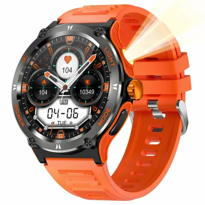 KT76 3ATM Waterproof Health Monitor 1.53-inch Bluetooth-compatible Smart Watch with Flashlight - Orange