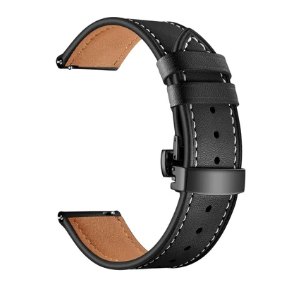 20mm Genuine Leather Cage Layer Replacement Leather Strap For Garmin Vivoactive 3 / Vivomove hr - Black+Black