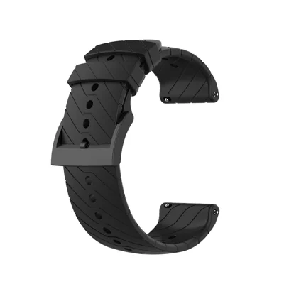 24mm Silicone Smart Watch Band for Suunto 9, Adjustable Wrist Strap Replacement - Black