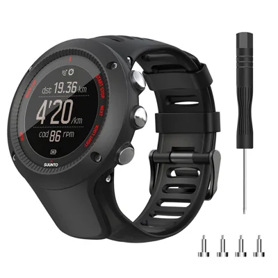 Для замены ремешка Sunnto Ambit 1/2/3/2S/2R/3P/3S/3R мягкий силиконовый смарт-часы с установочным инструментом - черный