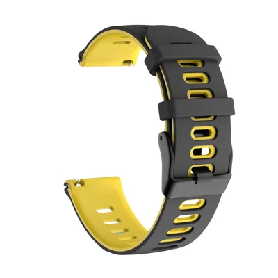 For Samsung Galaxy Watch4 44mm 40mm/Watch4 Classic 46mm 42mm/Gear S2/Garmin Forerunner 245 20mm Dual-color Silicone Smart Watch Band Replacement Strap (Black Buckle) - Black/Yellow
