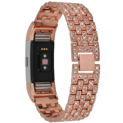 Metal Rhinestone Decor Watch Band Pour Fitbit Charge 2 - or Rose