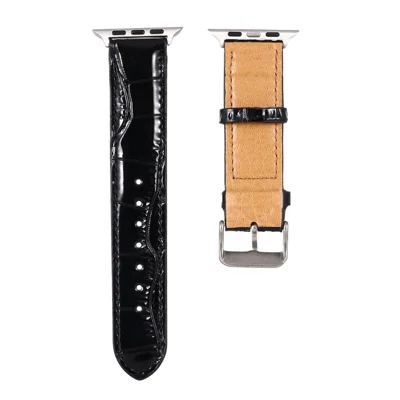 Crocodile Skin Split Leather Watch Band Strap Replacement for Apple Watch Ultra 4 3 2 1 49mm / Series 12 11 10 46mm / 9 8 7 45mm / SE3 SE2 SE 6 5 4 44mm / 3 2 1 42mm - Black