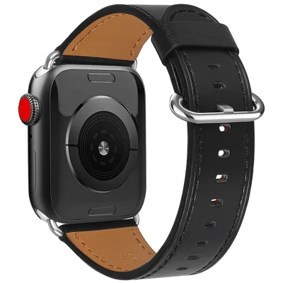 Genuine Leather Watch Band for Apple Watch Ultra 3 2 1 49mm / Series 11 10 46mm / 9 8 7 45mm / SE3 SE2 SE 6 5 4 44mm / 3 2 1 42mm - Black