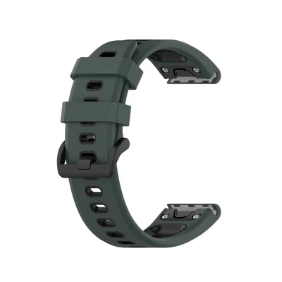 Bi-color Silicone Smart Watch Band for Garmin Fenix 7/Fenix 6/Fenix 5 - Dark Green/Black