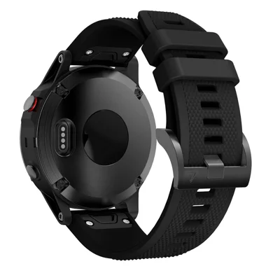 For Garmin Fenix 5 Silicone Watch Band 22mm Adjustable Smart Watch Strap with Black Buckle - Black
