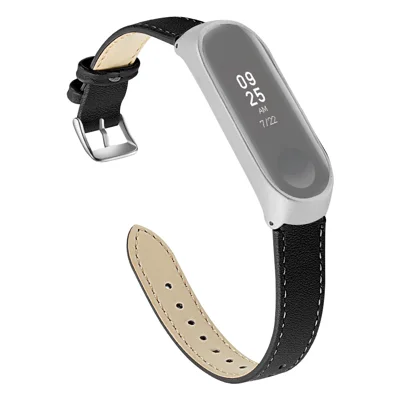 Quality Genuine Leather Watch Band Replacement for Xiaomi Mi Band 5 - Black