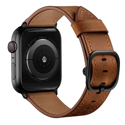 Genuine Leather Watch Band Replacement for Apple Watch Series 12 11 10 42mm / 9 8 7 41mm / SE3 SE2 SE 6 5 4 40mm / 3 2 1 38mm - Dark Brown