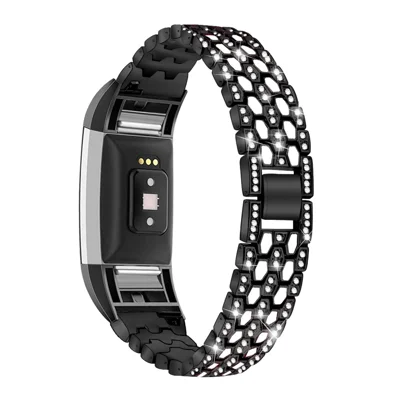 Rhinestone Decor Zinc Alloy Smart Watch Band Strap Replacement for Fitbit Charge 2 - Black