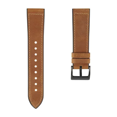 22mm Stitching Decor Leather Coated TPU Watch Band - Crazy Horse Brown