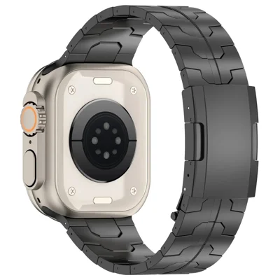 For Apple Watch Series 12 11 10 42mm  / 9 8 7 41mm / SE3 SE2 SE 6 5 4 40mm / 3 2 1 38mm Watch Strap Titanium Alloy Bracelet - Black
