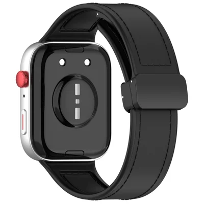 For Huawei Watch Fit 3 Leather Coated Silicone Band Adjustable Watch Strap with Magnetic Buckle - Black