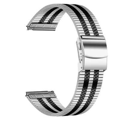 For Garmin Vivoactive 4 Replacement Band Stylish 22mm Stainless Steel Watch Strap - Silver+Black