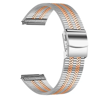 For Huawei Watch GT 42mm / 46mm Stainless Steel Watch Band Stylish 22mm Replacement Wrist Strap - Silver+Rose Gold