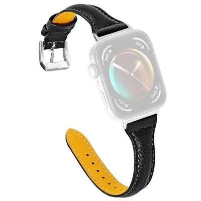 For Huawei Watch Fit 3 Watch Strap Genuine Cow Leather Band Stitching Lines - Black