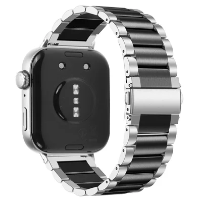 For Huawei Watch Fit 3 Watch Strap Three-Bead Stainless Steel Wrist Band - Silver+Black
