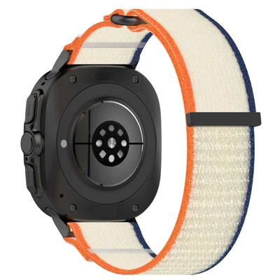 For Samsung Galaxy Watch Ultra2 47mm / Watch Ultra (2025) 47mm / Watch Ultra 47mm Nylon Watch Band Loop Fastener Adjustable Wrist Strap - Orange+Beige