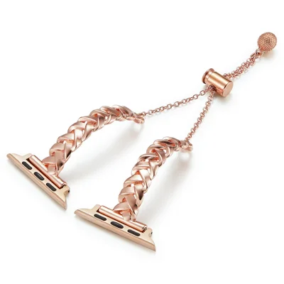 For Apple Watch Series 12 11 10 42mm / 9 8 7 41mm / SE3 SE2 SE 6 5 4 40mm / 3 2 1 38mm Glossy Copper Wrist Band X-Shape Watch Strap - Rose Gold