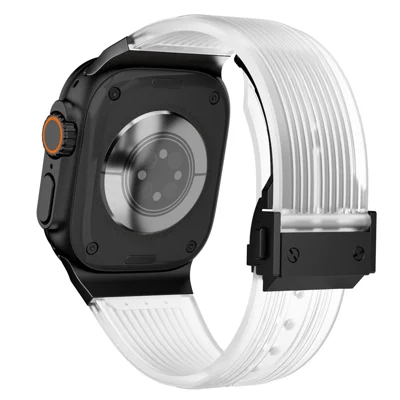 KALEBOL For Apple Watch Ultra 4 3 2 1 49mm / Series 12 11 10 46mm / 9 8 7 45mm / SE3 SE2 SE 6 5 4 44mm / 3 2 1 42mm Silicone Watch Band - Transparent / Black